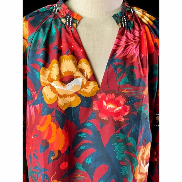 Anthropologie Farm Rio V-Neck Poplin Top XL - Picture 10 of 12